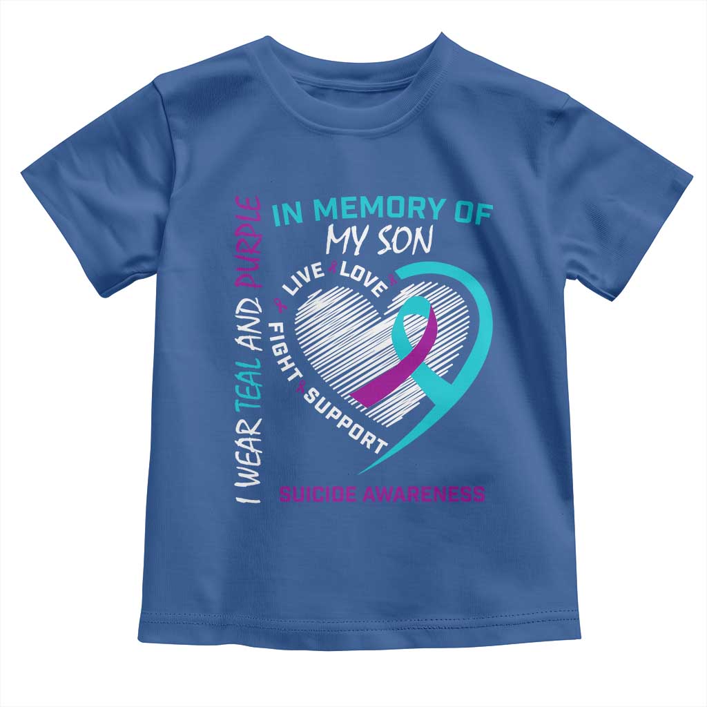 In Memory of My Son Suicide Awareness Toddler T Shirt Teal and Purple Ribbon Remembrance Gift