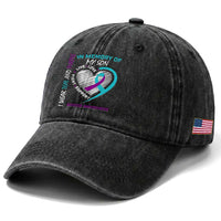 In Memory of My Son Suicide Awareness Washed Cotton Baseball Cap Teal and Purple Ribbon Remembrance Gift