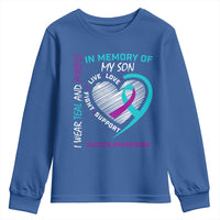 In Memory of My Son Suicide Awareness Youth Sweatshirt Teal and Purple Ribbon Remembrance Gift