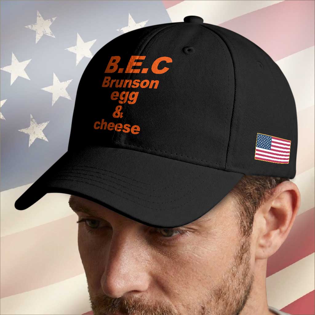 B.E.C. Brunson Egg and Cheese Sandwich Pun Baseball Cap Funny New York Bodega Breakfast Basketball Fan