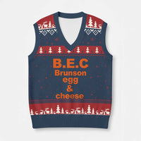 B.E.C. Brunson Egg and Cheese Sandwich Pun V-Neck Knit Sweater Vest Funny New York Bodega Breakfast Basketball Fan