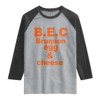 B.E.C. Brunson Egg and Cheese Sandwich Pun Raglan Shirt Funny New York Bodega Breakfast Basketball Fan