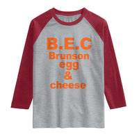 B.E.C. Brunson Egg and Cheese Sandwich Pun Raglan Shirt Funny New York Bodega Breakfast Basketball Fan
