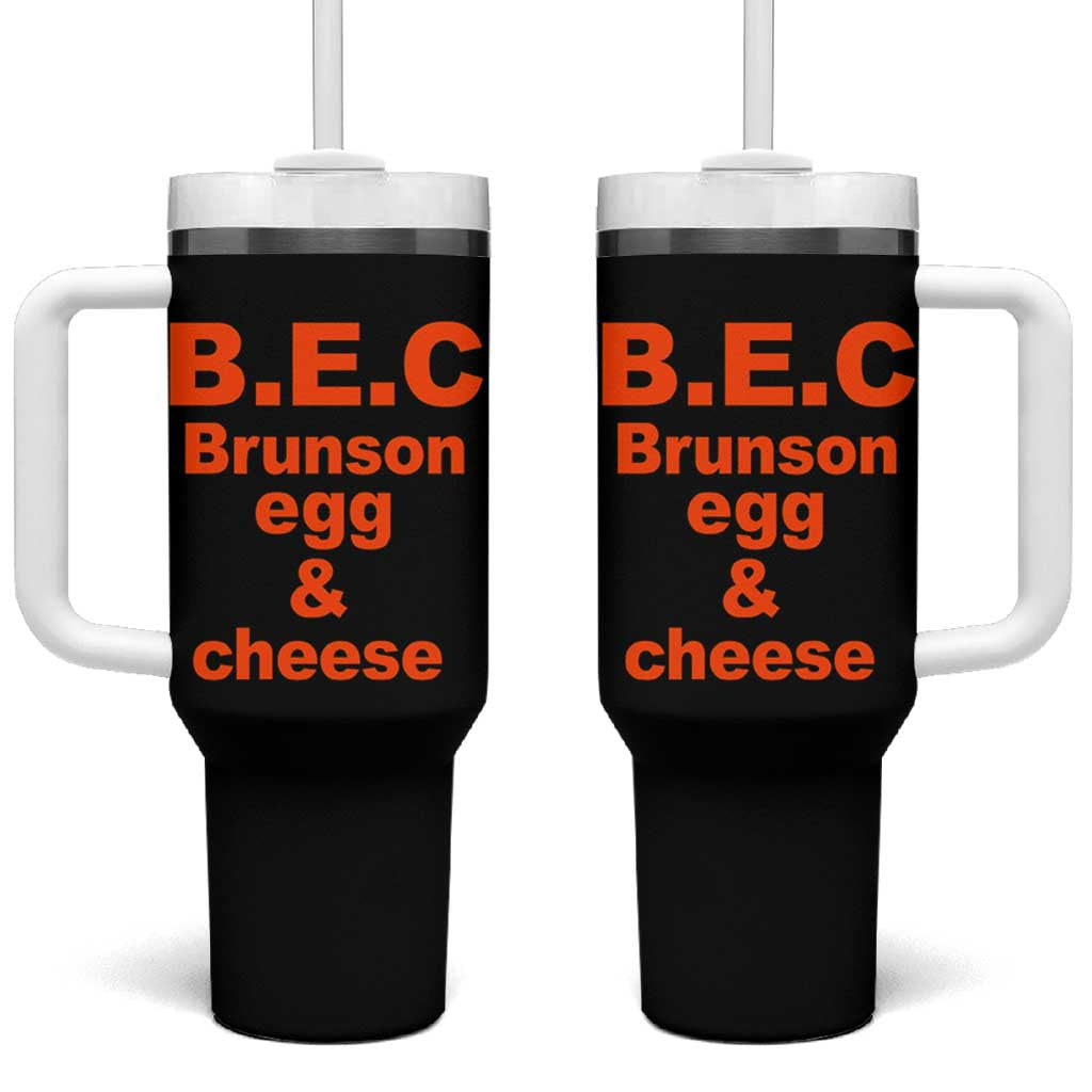 B.E.C. Brunson Egg and Cheese Sandwich Pun Tumbler With Handle Funny New York Bodega Breakfast Basketball Fan