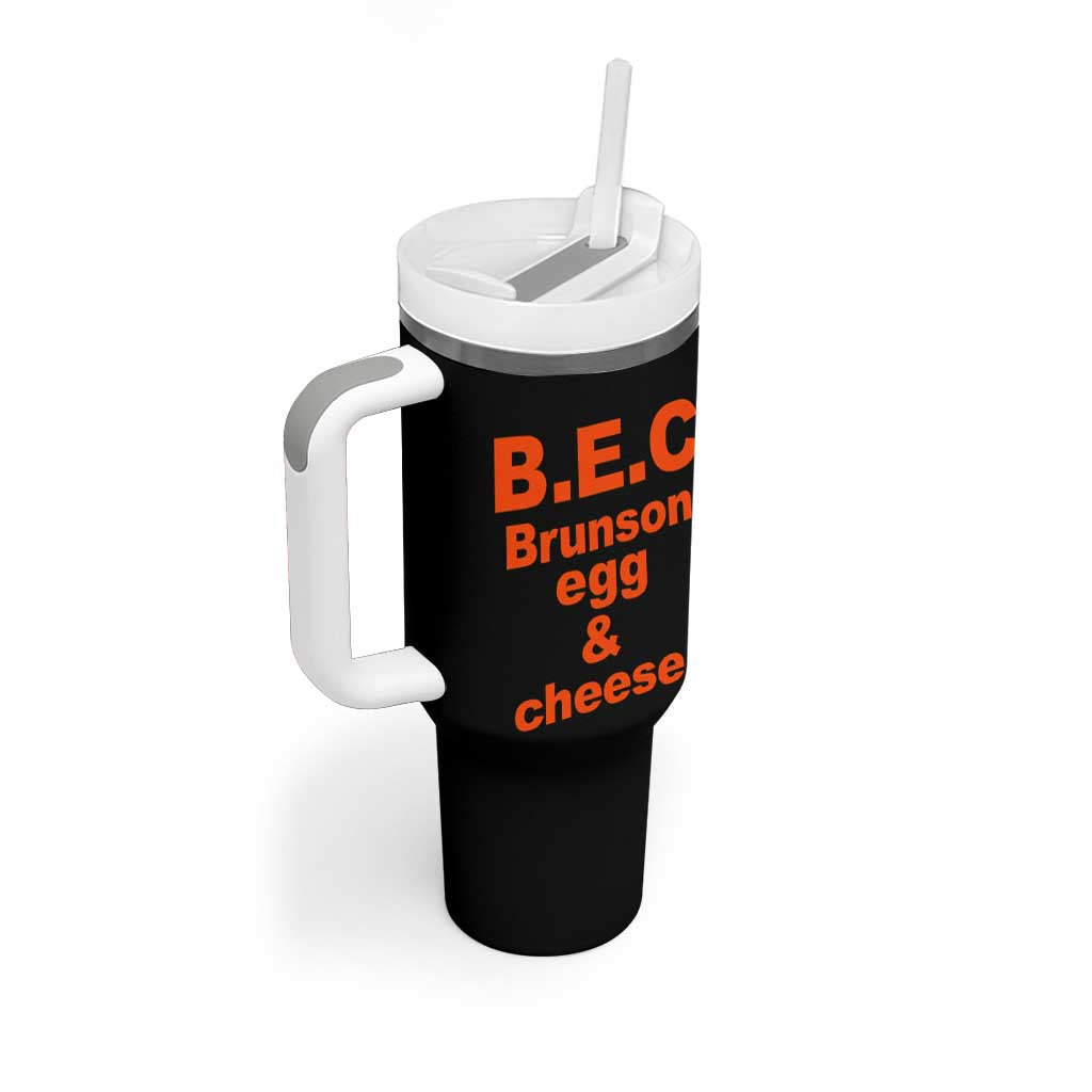 B.E.C. Brunson Egg and Cheese Sandwich Pun Tumbler With Handle Funny New York Bodega Breakfast Basketball Fan