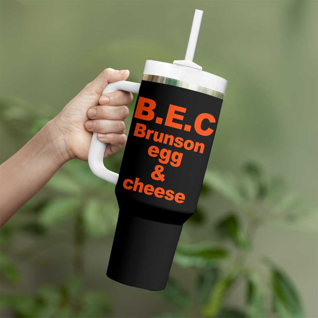 B.E.C. Brunson Egg and Cheese Sandwich Pun Tumbler With Handle Funny New York Bodega Breakfast Basketball Fan