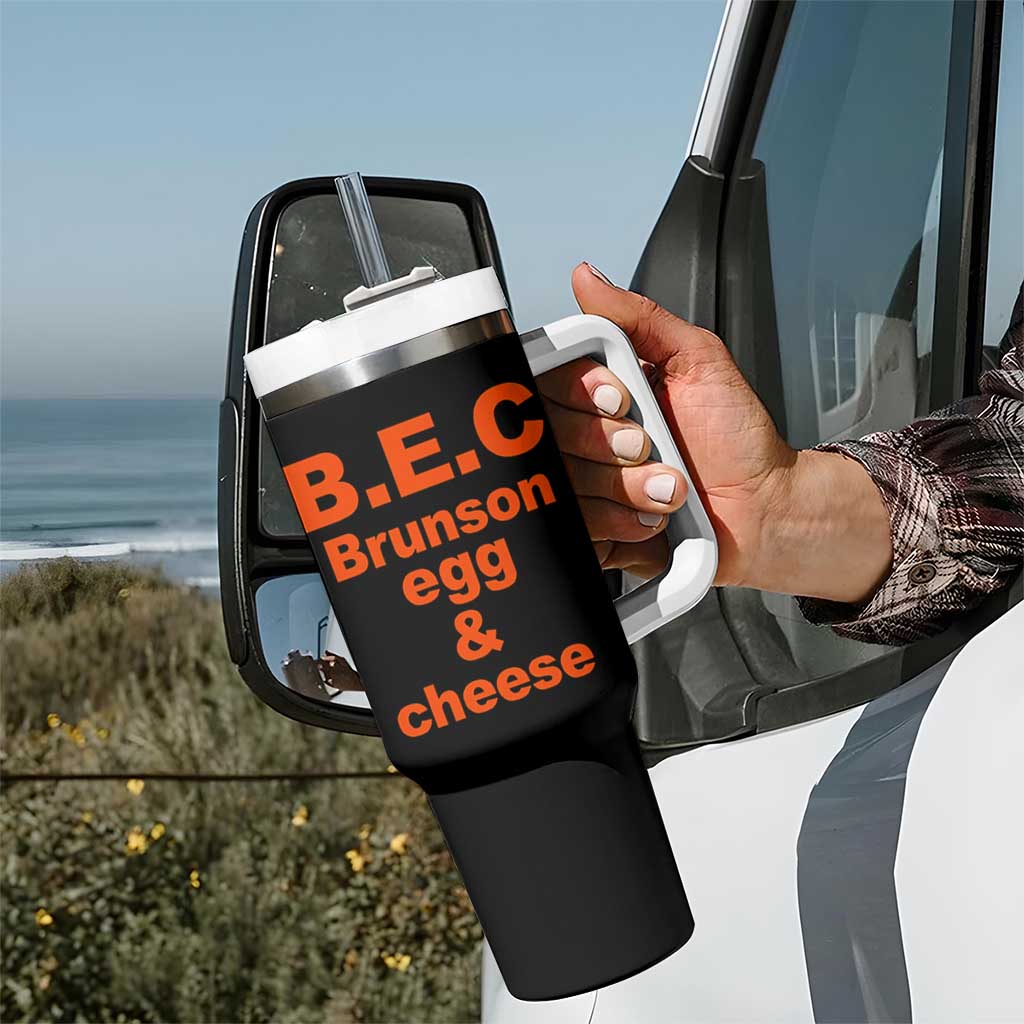 B.E.C. Brunson Egg and Cheese Sandwich Pun Tumbler With Handle Funny New York Bodega Breakfast Basketball Fan