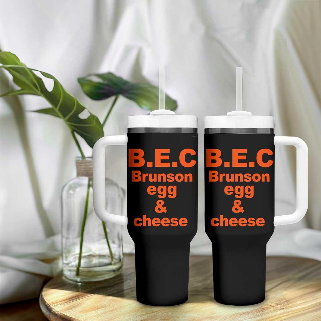 B.E.C. Brunson Egg and Cheese Sandwich Pun Tumbler With Handle Funny New York Bodega Breakfast Basketball Fan