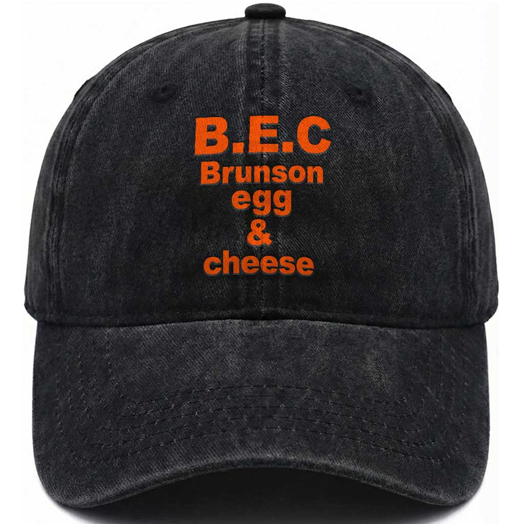 B.E.C. Brunson Egg and Cheese Sandwich Pun Washed Cotton Baseball Cap Funny New York Bodega Breakfast Basketball Fan