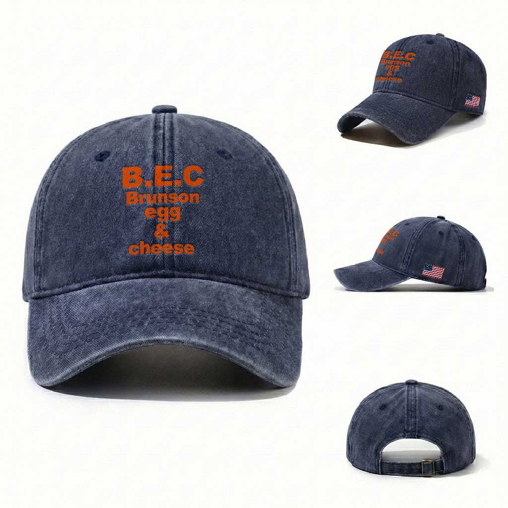 B.E.C. Brunson Egg and Cheese Sandwich Pun Washed Cotton Baseball Cap Funny New York Bodega Breakfast Basketball Fan