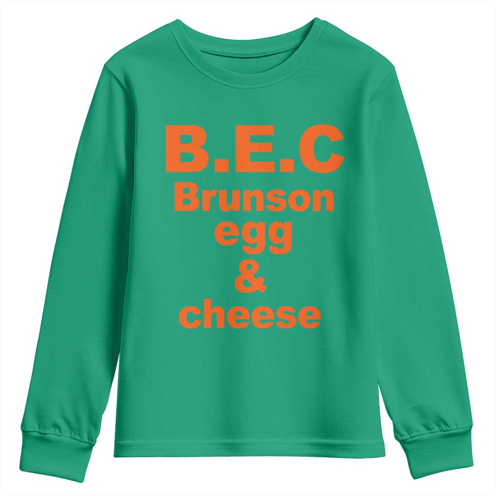 B.E.C. Brunson Egg and Cheese Sandwich Pun Youth Sweatshirt Funny New York Bodega Breakfast Basketball Fan