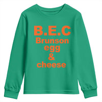 B.E.C. Brunson Egg and Cheese Sandwich Pun Youth Sweatshirt Funny New York Bodega Breakfast Basketball Fan