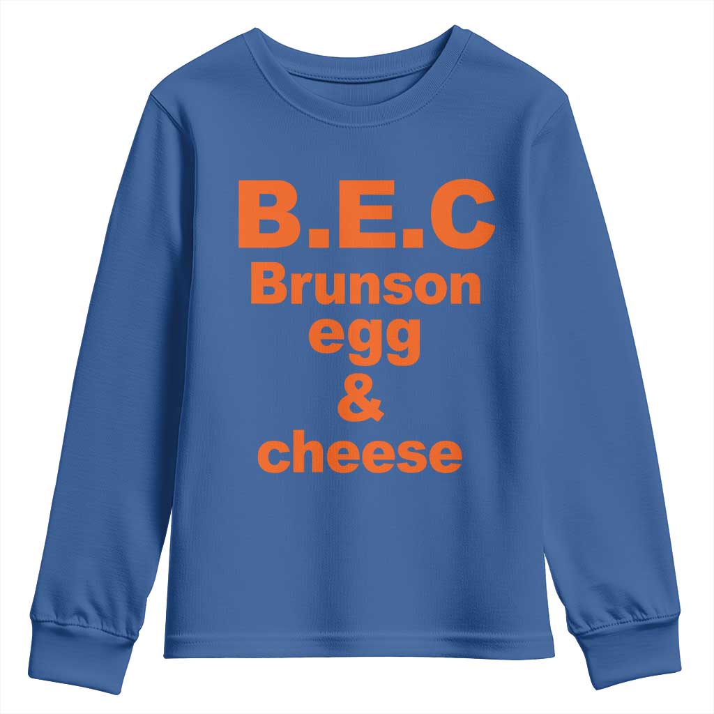 B.E.C. Brunson Egg and Cheese Sandwich Pun Youth Sweatshirt Funny New York Bodega Breakfast Basketball Fan