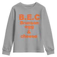B.E.C. Brunson Egg and Cheese Sandwich Pun Youth Sweatshirt Funny New York Bodega Breakfast Basketball Fan