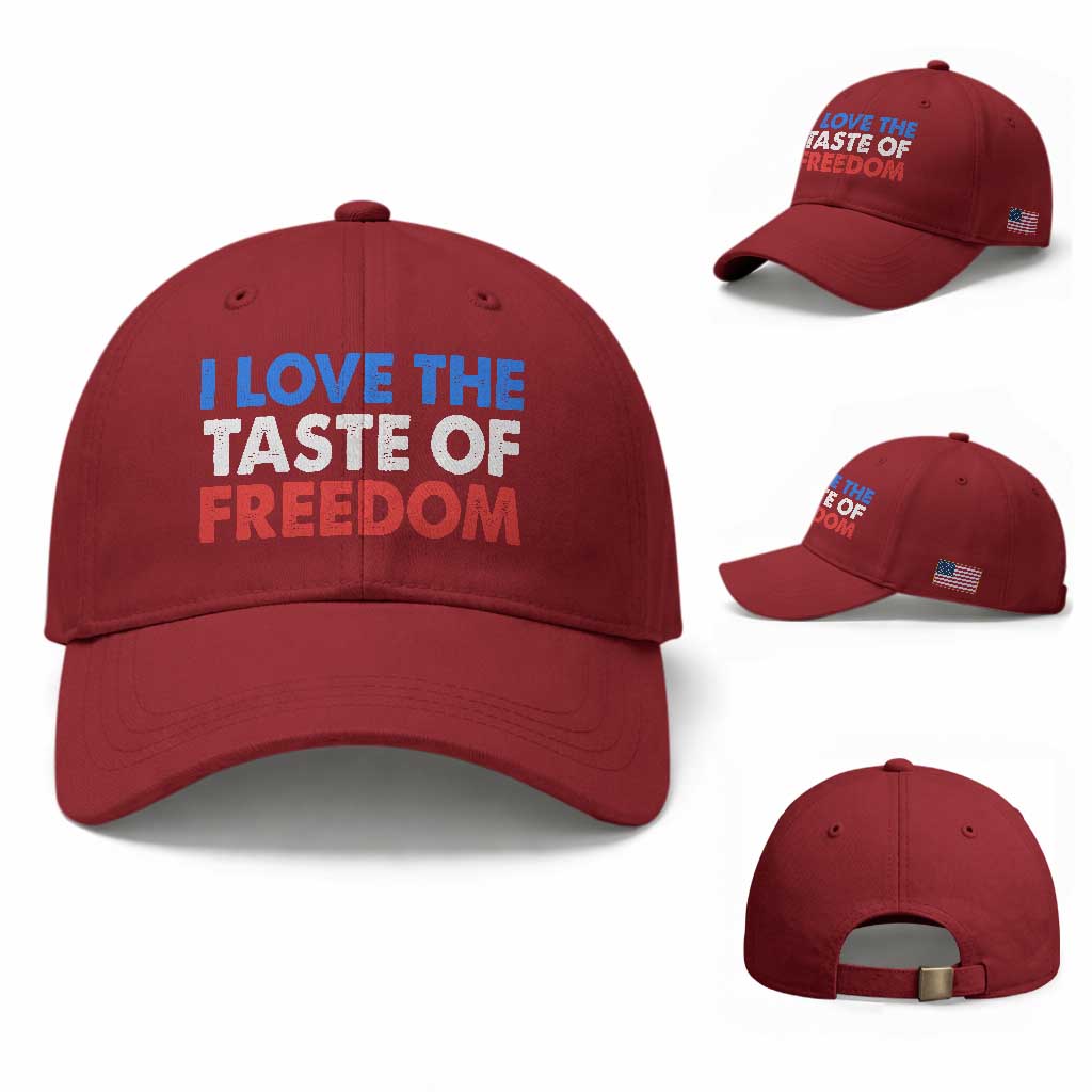 I Love The Taste Of Freedom Matching Couple Baseball Cap Funny Patriotic Red White and Blue 4th of July
