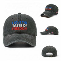 I Love The Taste Of Freedom Matching Couple Washed Cotton Baseball Cap Funny Patriotic Red White and Blue 4th of July