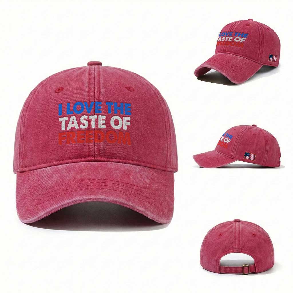 I Love The Taste Of Freedom Matching Couple Washed Cotton Baseball Cap Funny Patriotic Red White and Blue 4th of July