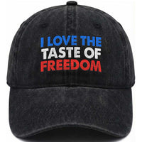 I Love The Taste Of Freedom Matching Couple Washed Cotton Baseball Cap Funny Patriotic Red White and Blue 4th of July