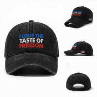 I Love The Taste Of Freedom Matching Couple Washed Cotton Baseball Cap Funny Patriotic Red White and Blue 4th of July