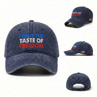 I Love The Taste Of Freedom Matching Couple Washed Cotton Baseball Cap Funny Patriotic Red White and Blue 4th of July