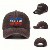 I Love The Taste Of Freedom Matching Couple Washed Cotton Baseball Cap Funny Patriotic Red White and Blue 4th of July