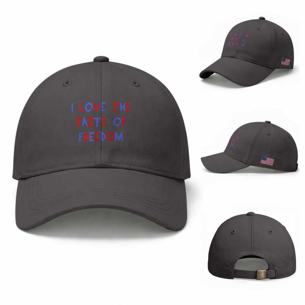 I Love The Taste Of Freedom Americana Matching Couple Baseball Cap Funny Patriotic Red White and Blue 4th of July