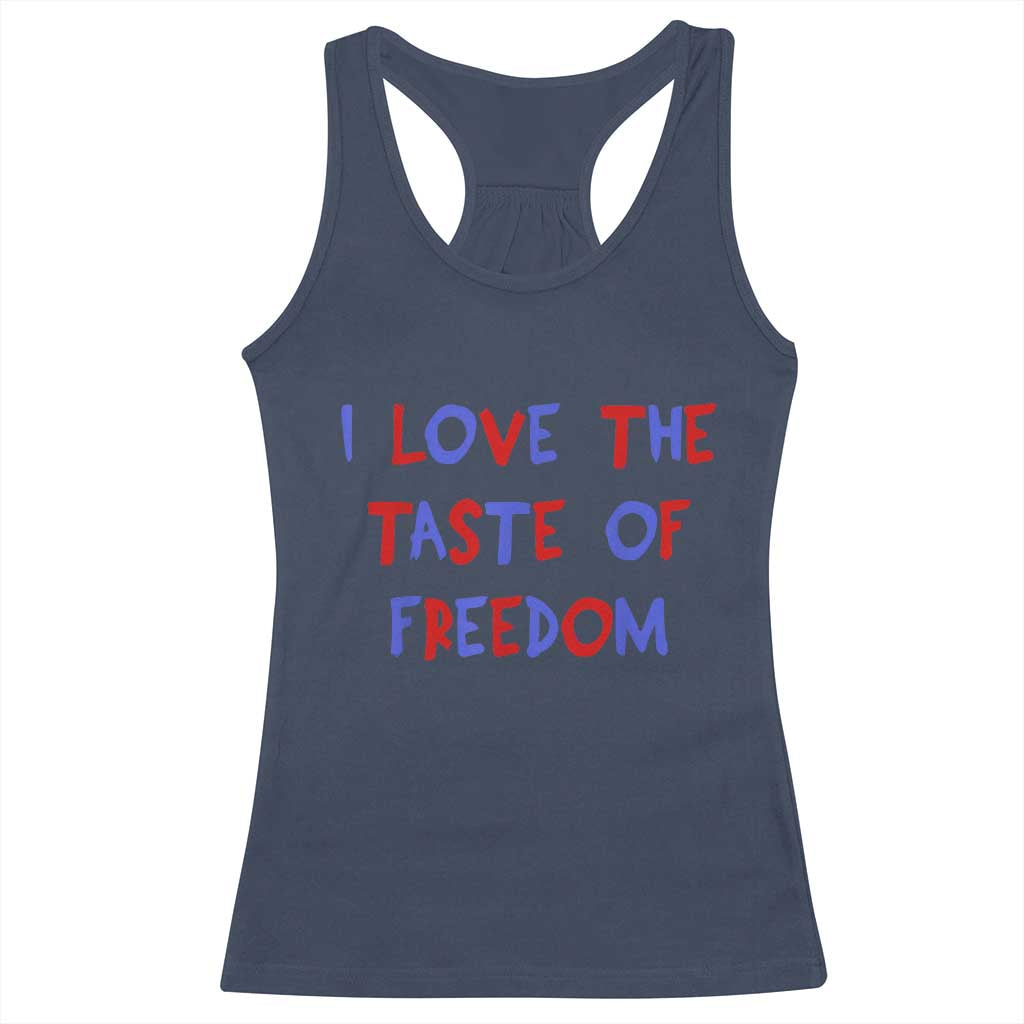 I Love The Taste Of Freedom Americana Matching Couple Racerback Tank Top Funny Patriotic Red White and Blue 4th of July