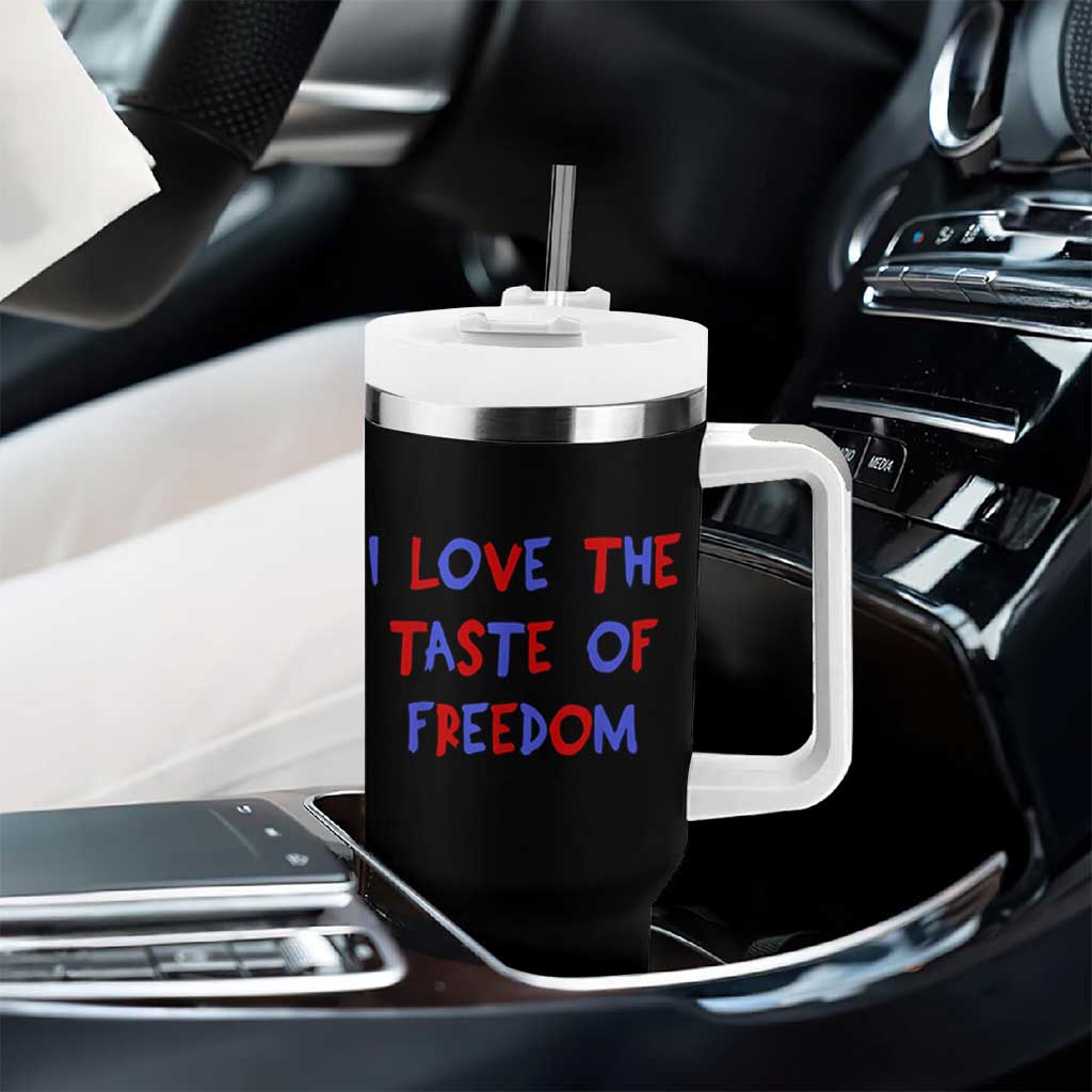I Love The Taste Of Freedom Americana Matching Couple Tumbler With Handle Funny Patriotic Red White and Blue 4th of July