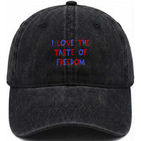 I Love The Taste Of Freedom Americana Matching Couple Washed Cotton Baseball Cap Funny Patriotic Red White and Blue 4th of July
