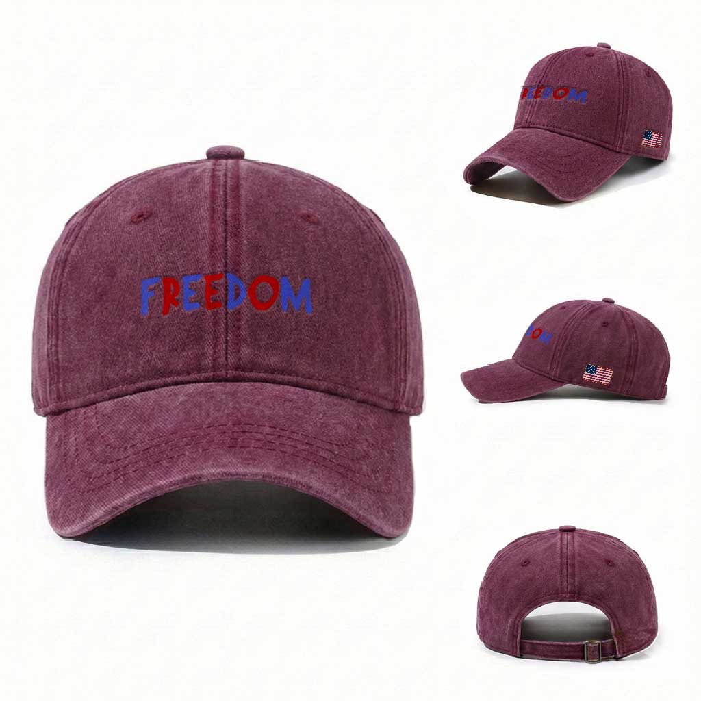 I'm Freedom Americana Matching Couple Washed Cotton Baseball Cap Funny Patriotic Red White and Blue 4th of July