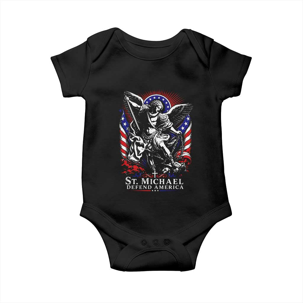 St Michael Defend America Archangel Graphic Baby Onesie Christian Faith Patriotic