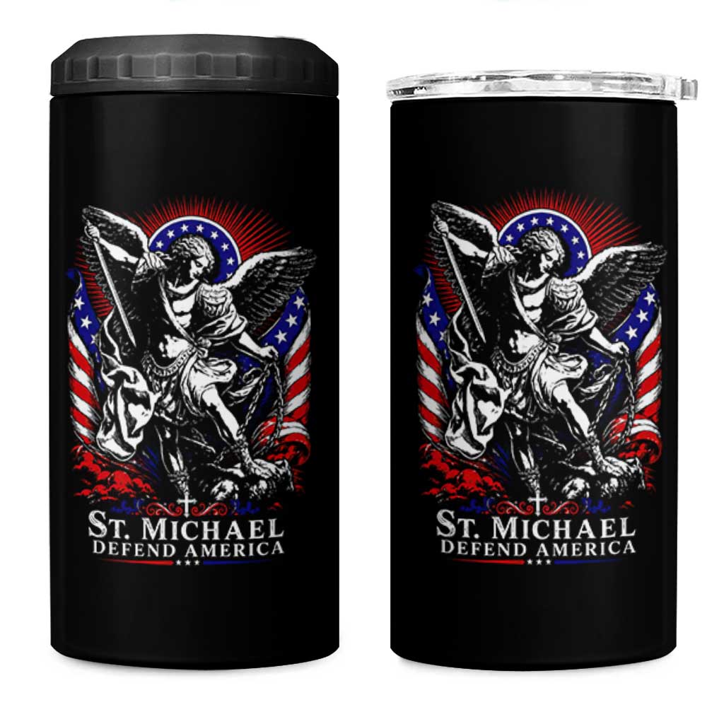 St Michael Defend America Archangel Graphic 4 in 1 Can Cooler Tumbler Christian Faith Patriotic