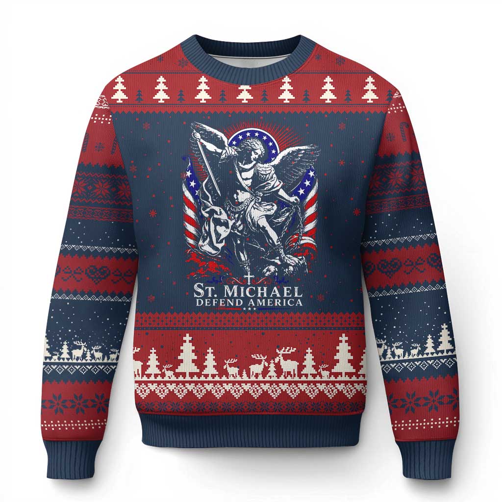 St Michael Defend America Archangel Graphic Ugly Christmas Sweater Christian Faith Patriotic