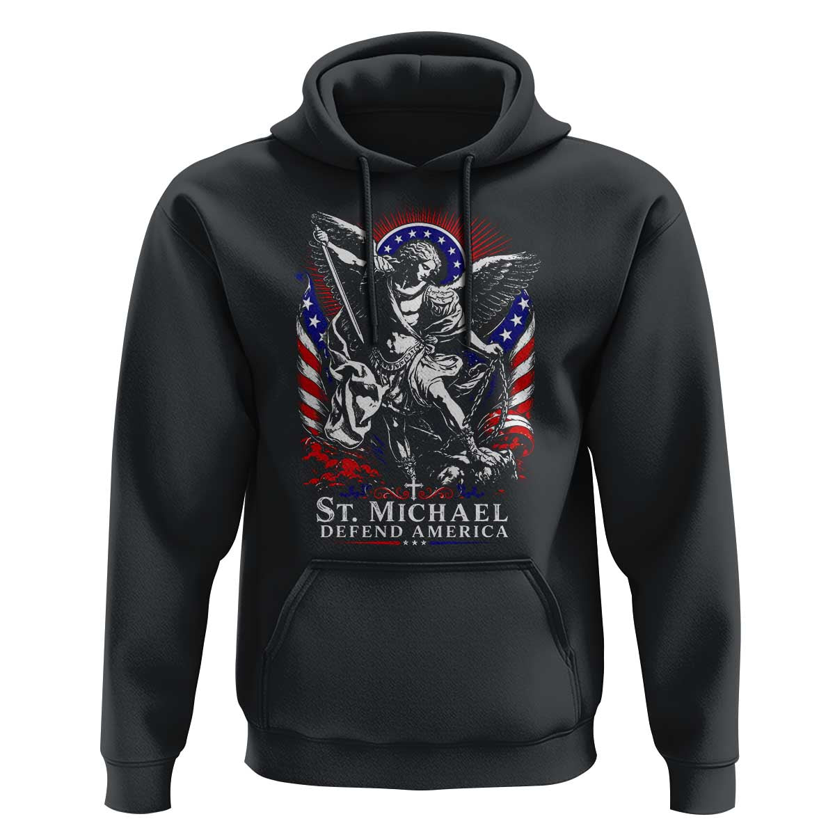 St Michael Defend America Archangel Graphic Hoodie Christian Faith Patriotic