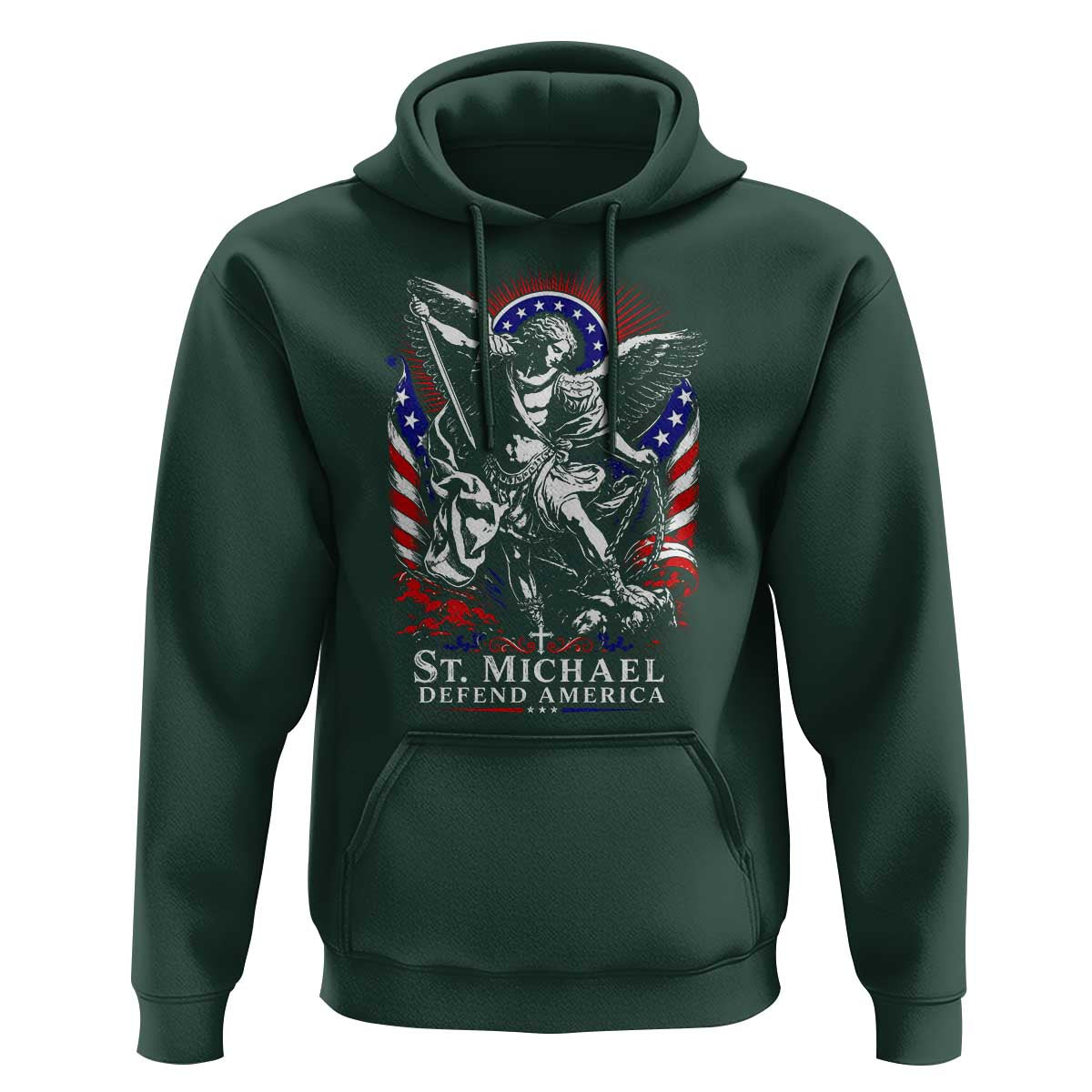 St Michael Defend America Archangel Graphic Hoodie Christian Faith Patriotic