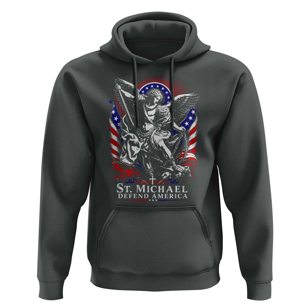 St Michael Defend America Archangel Graphic Hoodie Christian Faith Patriotic