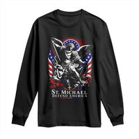 St Michael Defend America Archangel Graphic Long Sleeve Shirt Christian Faith Patriotic
