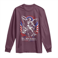 St Michael Defend America Archangel Graphic Long Sleeve Shirt Christian Faith Patriotic