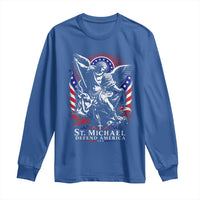 St Michael Defend America Archangel Graphic Long Sleeve Shirt Christian Faith Patriotic