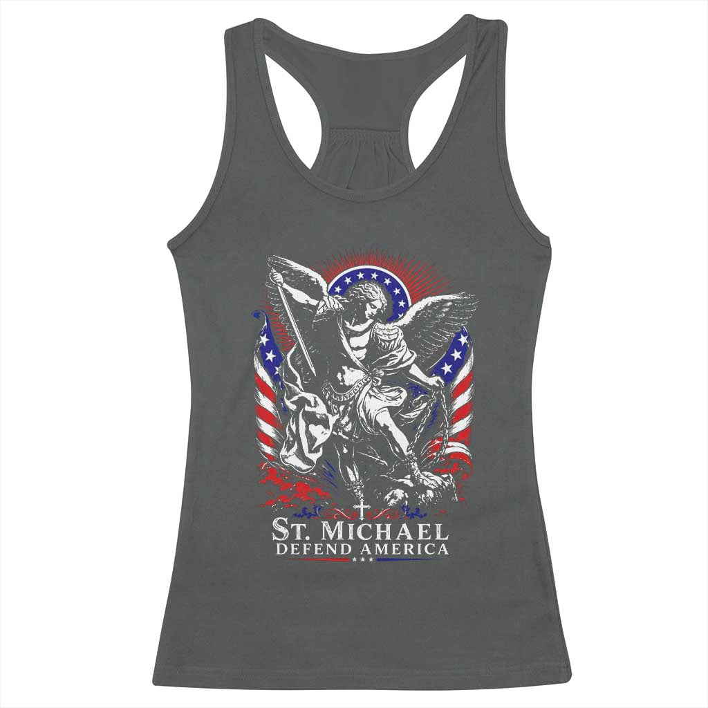 St Michael Defend America Archangel Graphic Racerback Tank Top Christian Faith Patriotic