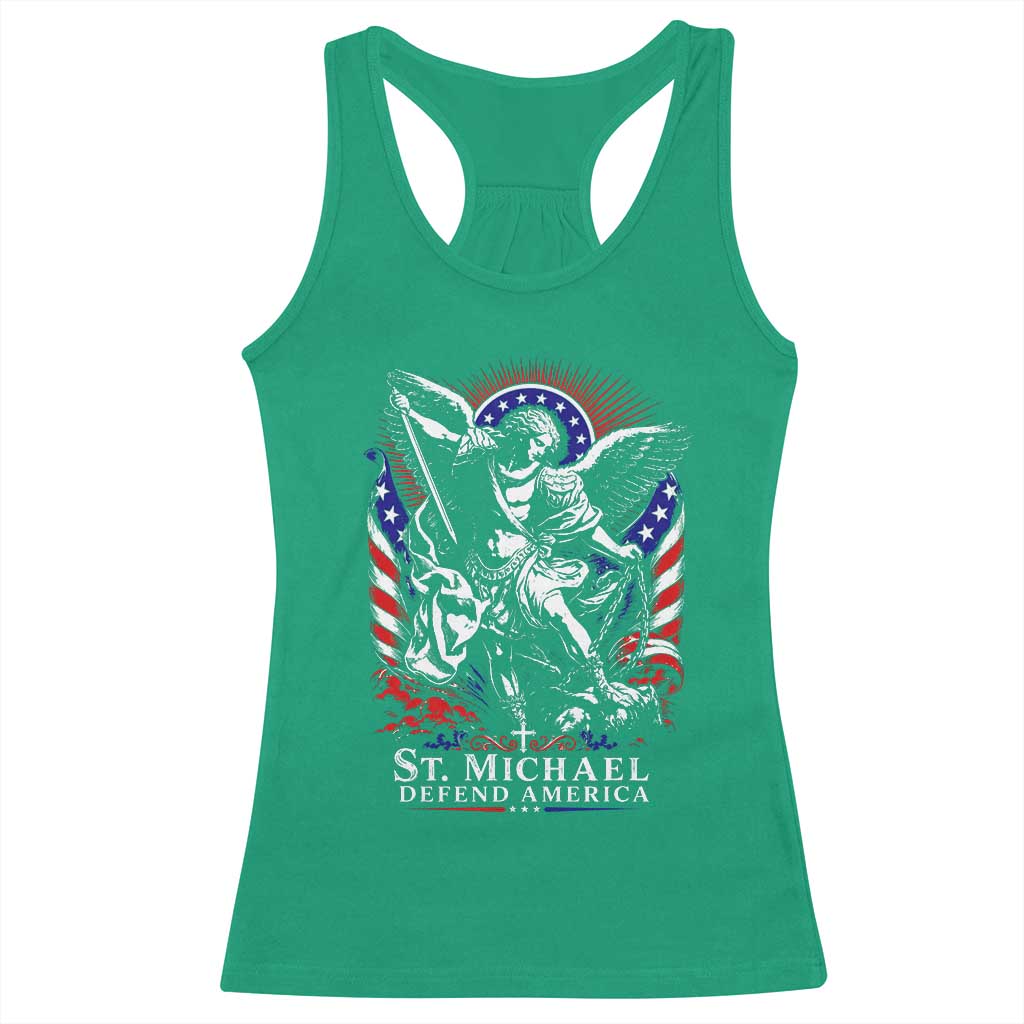 St Michael Defend America Archangel Graphic Racerback Tank Top Christian Faith Patriotic