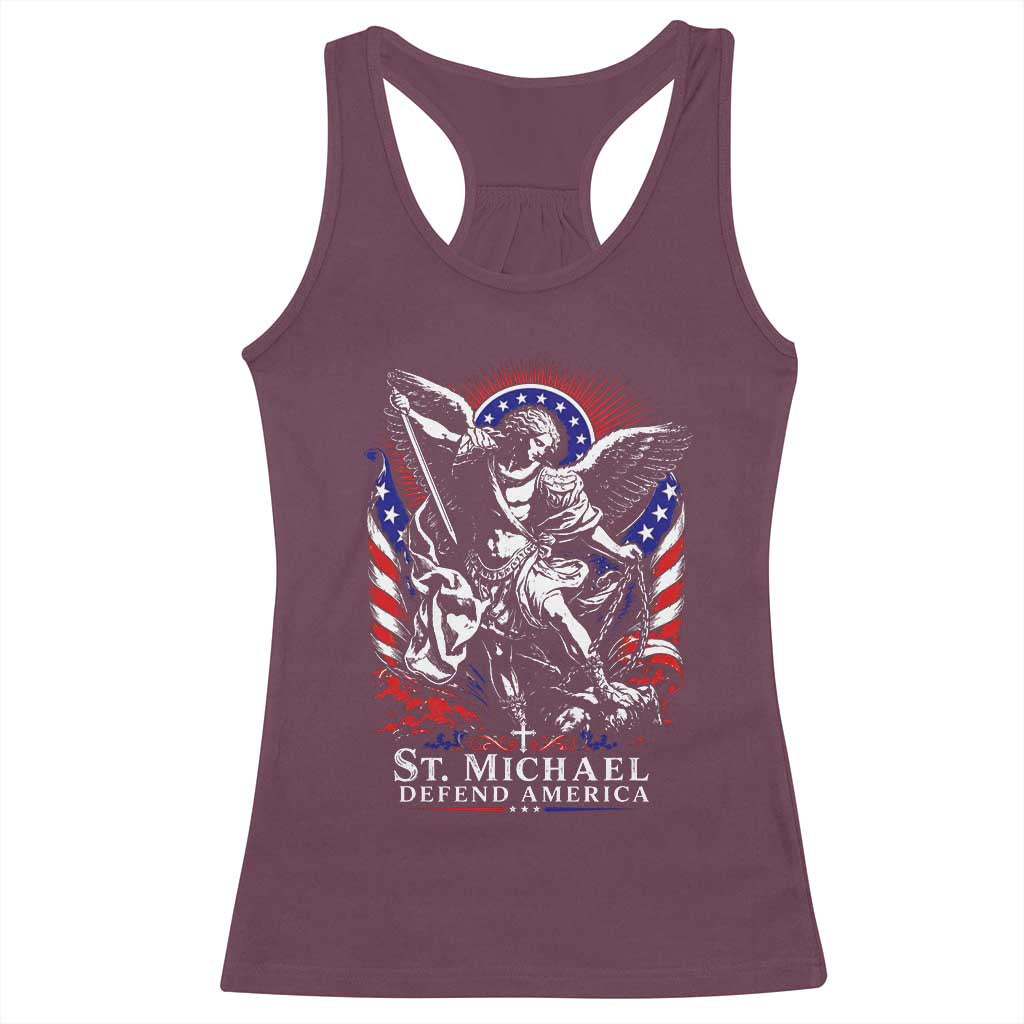 St Michael Defend America Archangel Graphic Racerback Tank Top Christian Faith Patriotic