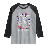 St Michael Defend America Archangel Graphic Raglan Shirt Christian Faith Patriotic