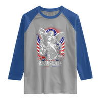 St Michael Defend America Archangel Graphic Raglan Shirt Christian Faith Patriotic