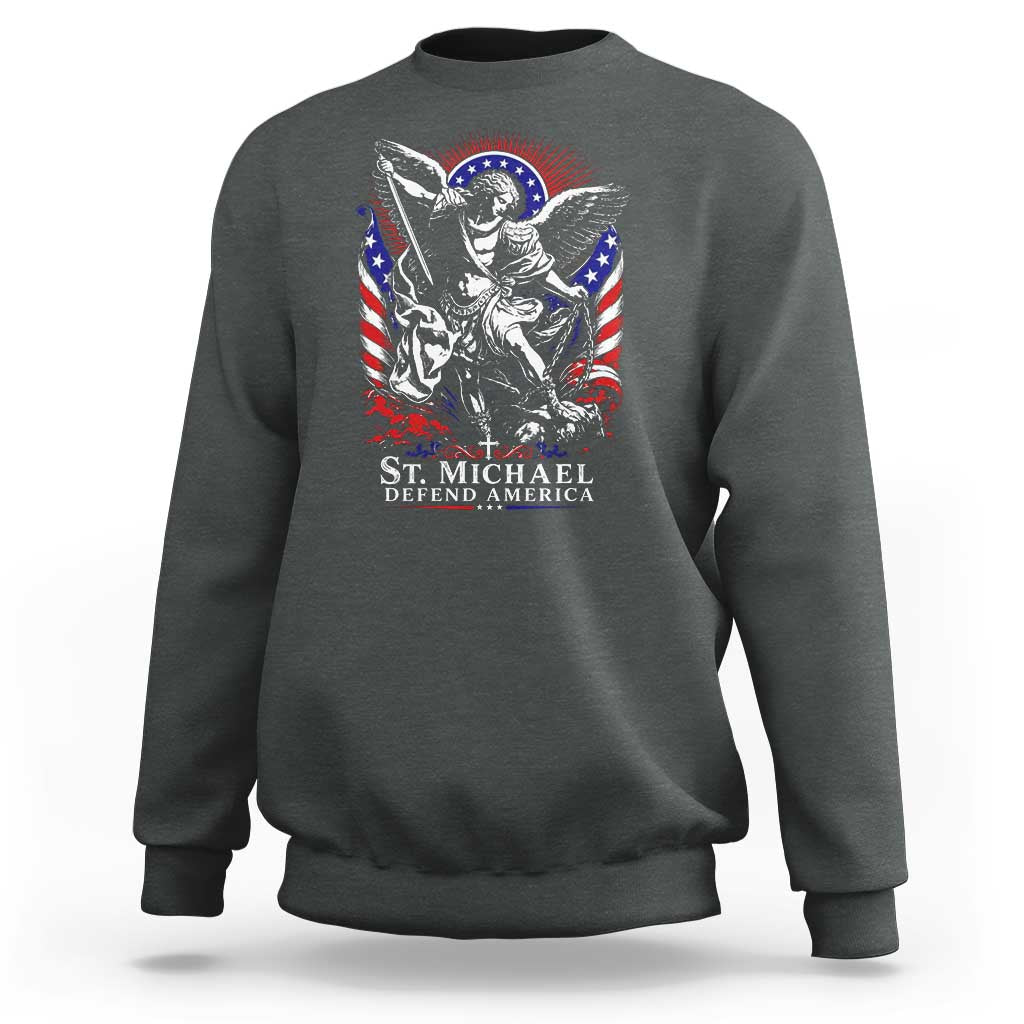 St Michael Defend America Archangel Graphic Sweatshirt Christian Faith Patriotic