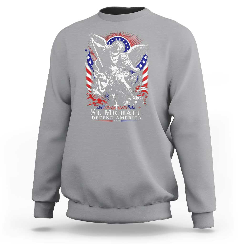 St Michael Defend America Archangel Graphic Sweatshirt Christian Faith Patriotic
