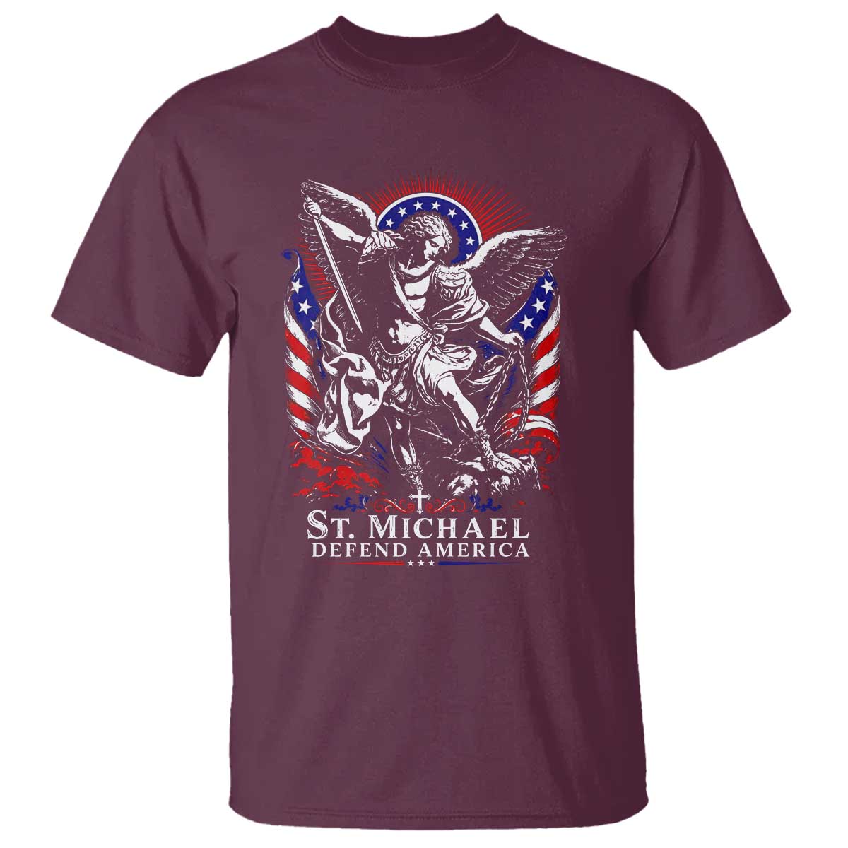 St Michael Defend America Archangel Graphic T Shirt Christian Faith Patriotic