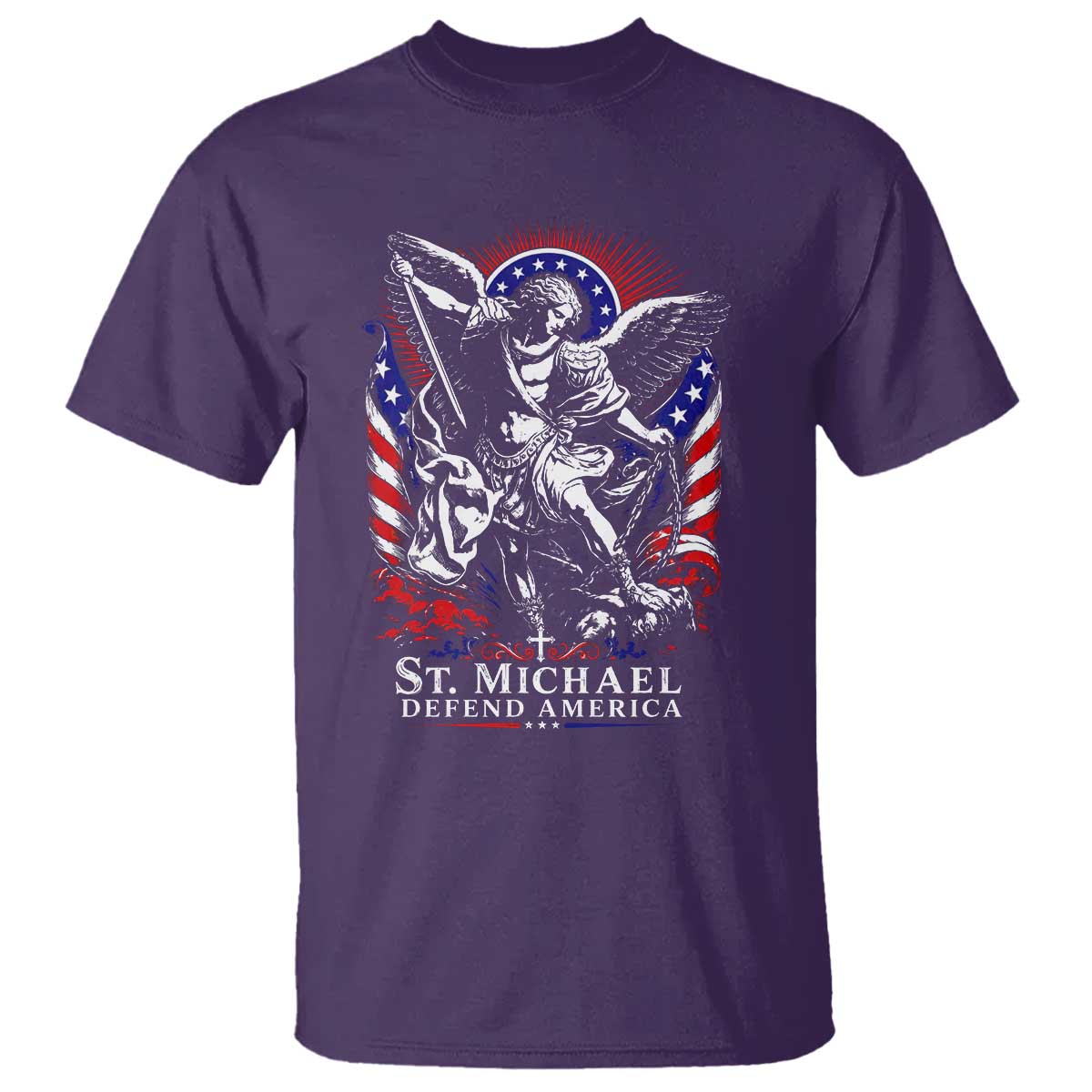 St Michael Defend America Archangel Graphic T Shirt Christian Faith Patriotic