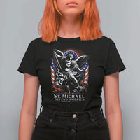 St Michael Defend America Archangel Graphic T Shirt For Women Christian Faith Patriotic