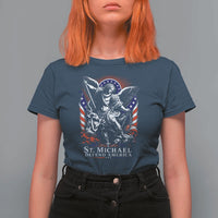 St Michael Defend America Archangel Graphic T Shirt For Women Christian Faith Patriotic